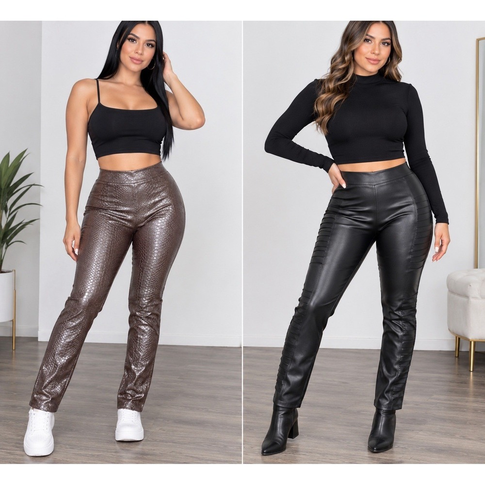 Lot of 2 Faux Leather Leggings Medium M HUE Snake Print Modern Balance Moto